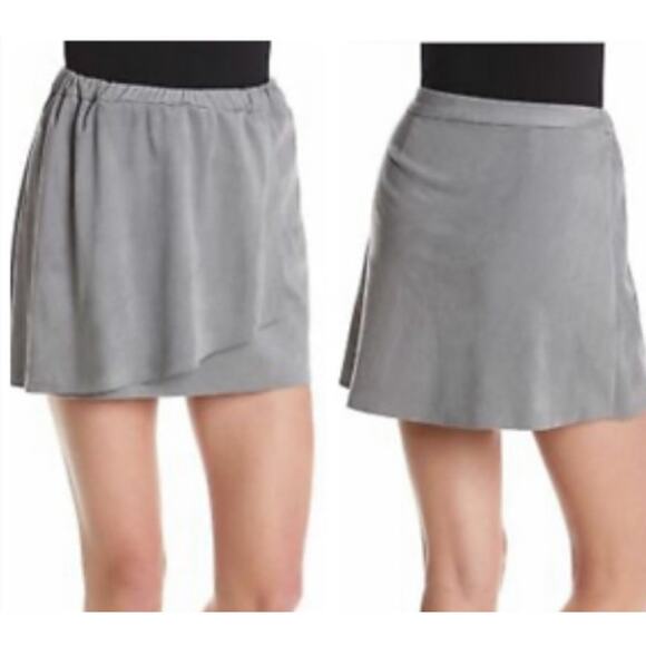 KENSIE Faux Suede & Faux Wrap Grey Pull On Skirt Medium NWT - Picture 1 of 6